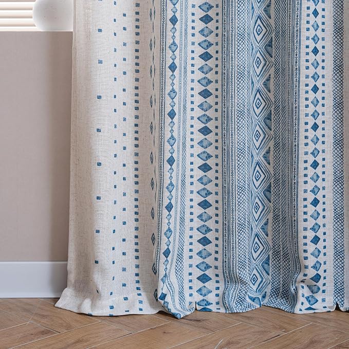 MYSKY HOME Boho Curtains Semi Sheer Linen Blended Curtains 95 Inches Long - Image 4