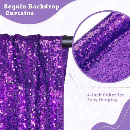 B-COOL Purple Sequin Backdrop Curtains 4 Packs 2ftx8ft Sparkle Backdrop Fabric - Image 4