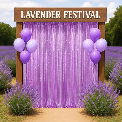 PartyDelight Lavender Sequin Backdrop Curtains 2x8ft 2 Panels | Sparkly 3mm - Image 5