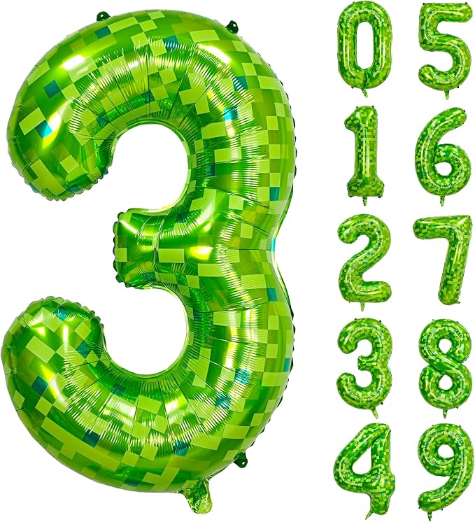 40 inch giant Green pixel miner game number 3 balloon | Large mining theme foil by Exquisitehighqualitypartydecorationstomeetyoureveryneed%EF%BC%81