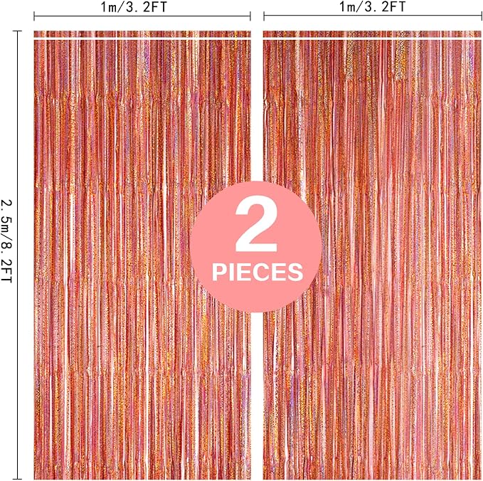 2 Pack 3.2ft x 8.2ft Rose Gold Foil Fringe Curtain Backdrop, Metallic Tinsel - Image 4