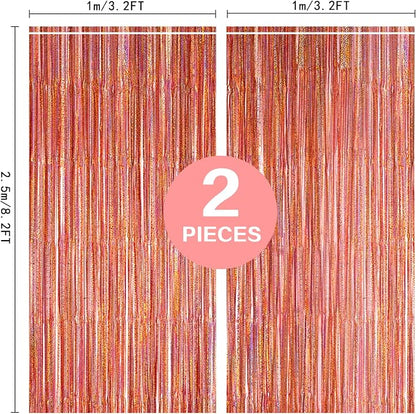 2 Pack 3.2ft x 8.2ft Rose Gold Foil Fringe Curtain Backdrop, Metallic Tinsel - Image 4