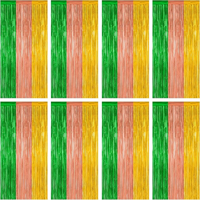 ZATAYE 8 Pack Green Brown Yellow Hawaiian Luau Foil Curtain Decorations | Green by ZATAYE