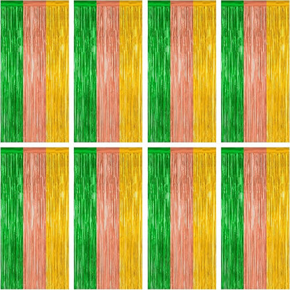 ZATAYE 8 Pack Green Brown Yellow Hawaiian Luau Foil Curtain Decorations | Green by ZATAYE
