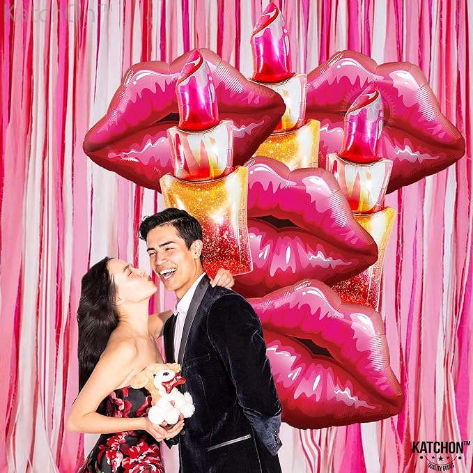 KatchOn Pink Lip Balloons and Lipstick Balloons Set – 49 Inch, Happy Birthday - Image 5