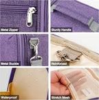 Hanging Travel Toiletry Bag for Women and Men, 6 Organizer Compartments, Large Toiletries essentials, Bathroom Cosmetic Accessories, Water-resistant Makeup Bag, Holds Full-Size Shampoo, Purple