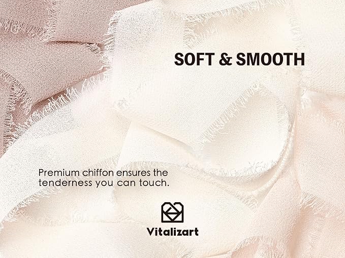 Vitalizart Nude & White Chiffon Silk Ribbon 1" x 21 Yd Handmade Fringe | Frayed - Image 3
