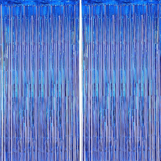 Voircoloria Blue Foil Fringe Backdrop Curtains, 2 Pack | Tinsel Streamers by Voircoloria