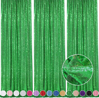 Sequin Curtains Christmas Backdrop 3 Panels Sequin Fabric 2FTx8FT Green | by QueenDream