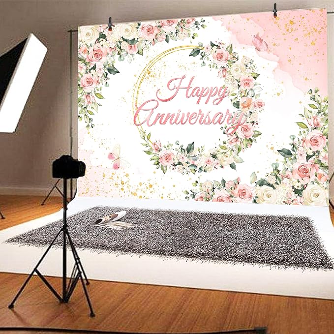 10x8 ft Floral Anniversary Backdrop Banner - Image 5