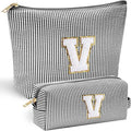 YOOLIFE Makeup Bag for Women - Personalized Makeup Pouch for Girlfriend Bridesmaid Wife | Travel Toiletry Bag for Her Mom | Skin Care Bag Birthday Gift for Sister Friend Sweet 16 Gifts Black V