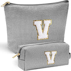 YOOLIFE Makeup Bag for Women - Personalized Makeup Pouch for Girlfriend Bridesmaid Wife | Travel Toiletry Bag for Her Mom | Skin Care Bag Birthday Gift for Sister Friend Sweet 16 Gifts Black V