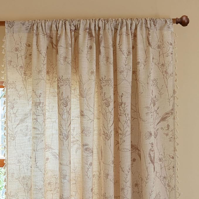 ENJOYBRIDAL Floral Curtains 84 Inches Long Farmhouse Semi Sheer Drapes Bird - Image 5