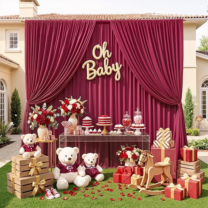 10x8ft Wrinkle Free Burgundy Backdrop Curtain Maroon Backdrop Drapes, Thick - Image 7