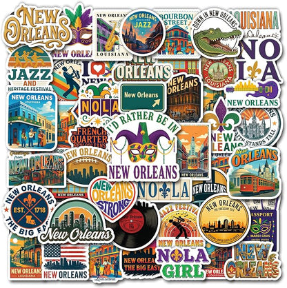 50 Pcs New Orleans Stickers Louisiana Travel Sticker America Themed Vinyl Decal by Unknown