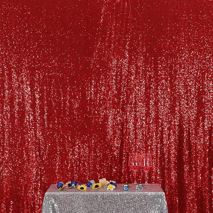Poise3EHome Red Sequin Backdrop, 7FT x 7FT Sequin Photography Backdrop Curtain - Image 4