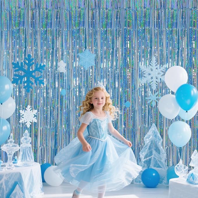 Light Blue Metallic Streamer Backdrop - Image 3