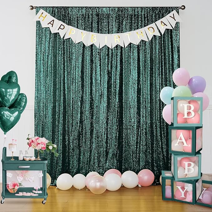 Sugargirl Dark Green Sequin Backdrop Curtain 4 Panels 2FTx8FT Glitter Dark - Image 7