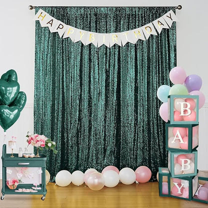 Sugargirl Dark Green Sequin Backdrop Curtain 4 Panels 2FTx8FT Glitter Dark - Image 7
