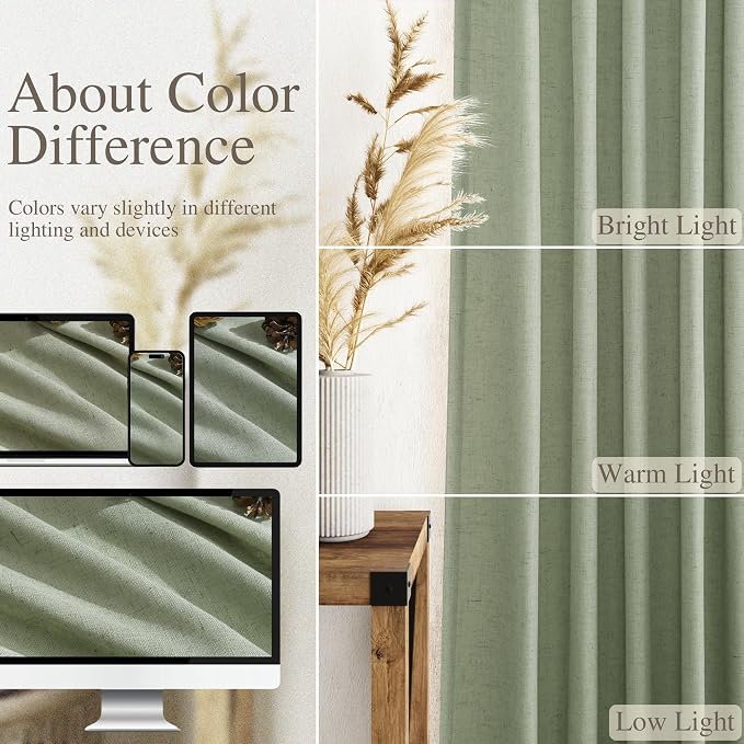 Extra Long Light Sage Linen Curtains 120 Inch - Image 3