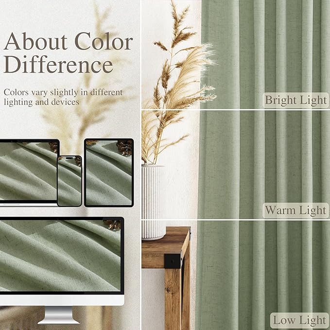 Sheer Light Sage Linen Curtains 102 Inches Long Rod Pocket Back Tab Drapes 2 - Image 3