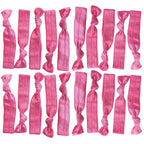 Kenz Laurenz Hair Ties 20 Elastics Ponytail Holder Set No Crease Ribbon Bands (Pink)