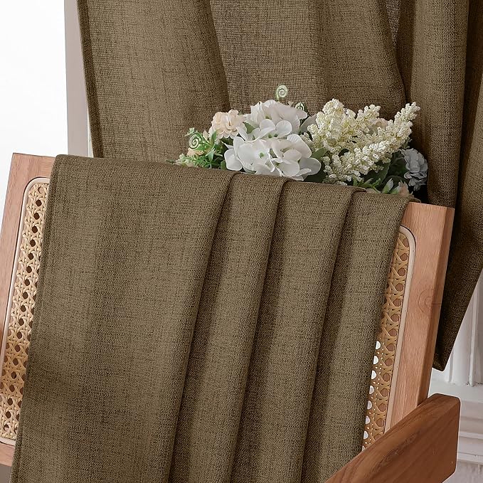 Tollpiz Linen Curtain Bedroom Rod Pocket Semi Sheer Curtains Burlap Light - Image 6