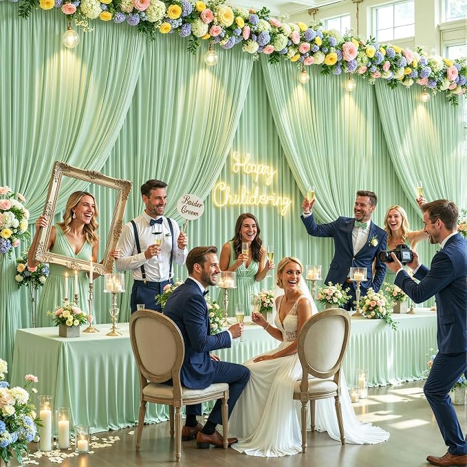 6 Panels Sage Green Backdrop Curtains - Image 3