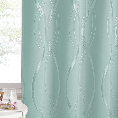 NICETOWN Aqua Blue Floral Blackout Curtain Panels 84 inches 2 Pieces, 52 inches - Image 2