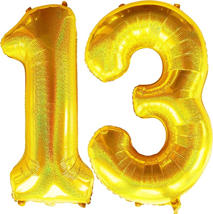 Jonhamwelbor 40 Inch Laser Gold 13 Balloon Numbers Foil Mylar Giant Balloon by Jonhamwelbor