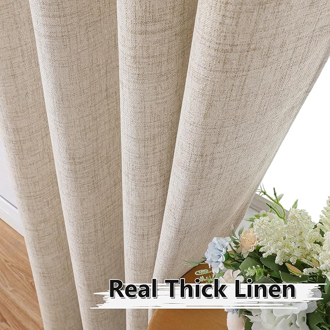 Tollpiz Short Linen Curtains Living Room Rod Pocket Semi Sheer Curtain Burlap - Image 3