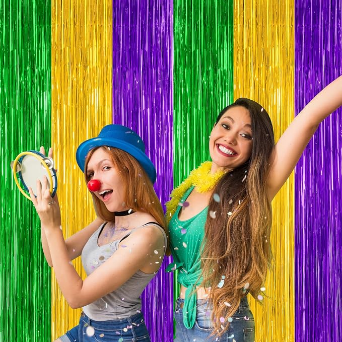ZATAYE 2 Pack Purple Gold Green Foil Curtain Streamer Decorations | Purple Gold - Image 6
