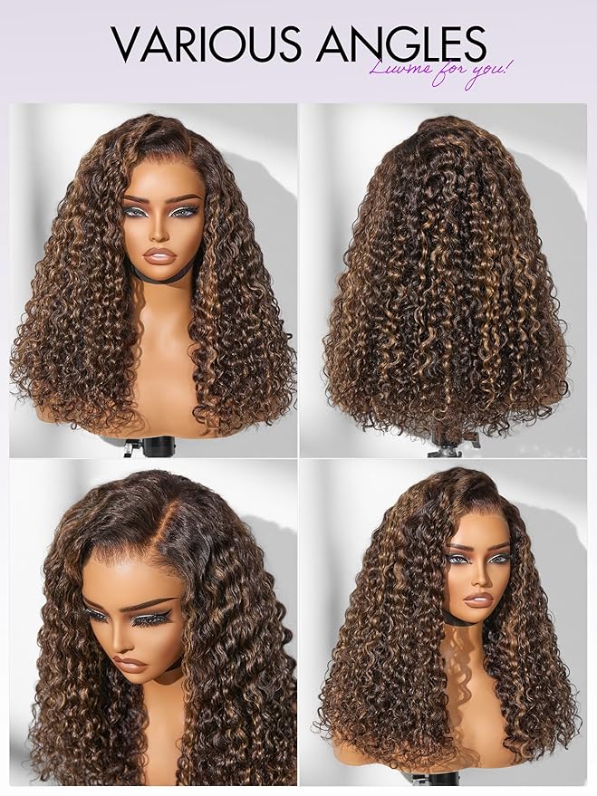LUVME HAIR 7x6 HD Lace All-Day Comfort Wig PartingMax Lace Wigs Water Wave Curly Lace Front Wigs Human Hair Pre Cut Plucked Lace Frontal Glueless 18 Inches Hlighlight Color