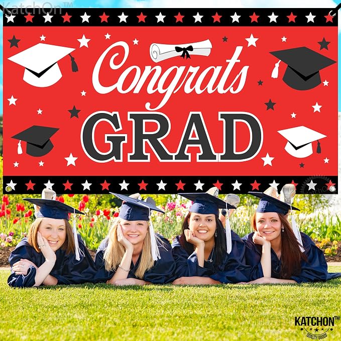 KatchOn Graduation Decorations 2026 | Red and Black Congrats Grad Banner - Image 3