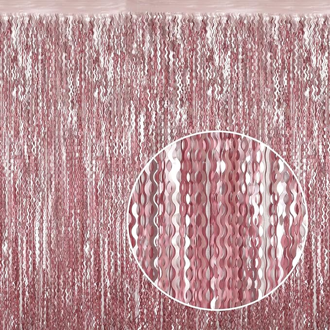 4 Pack 3.3x6.6ft Pink Tinsel Curtain Party Backdrop - Image 2