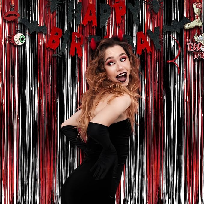 Black Red Party Streamers Backdrop - Image 6