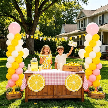 2 Sets Macaron Pink Lemon Yellow White Balloon Column Kit - Image 3