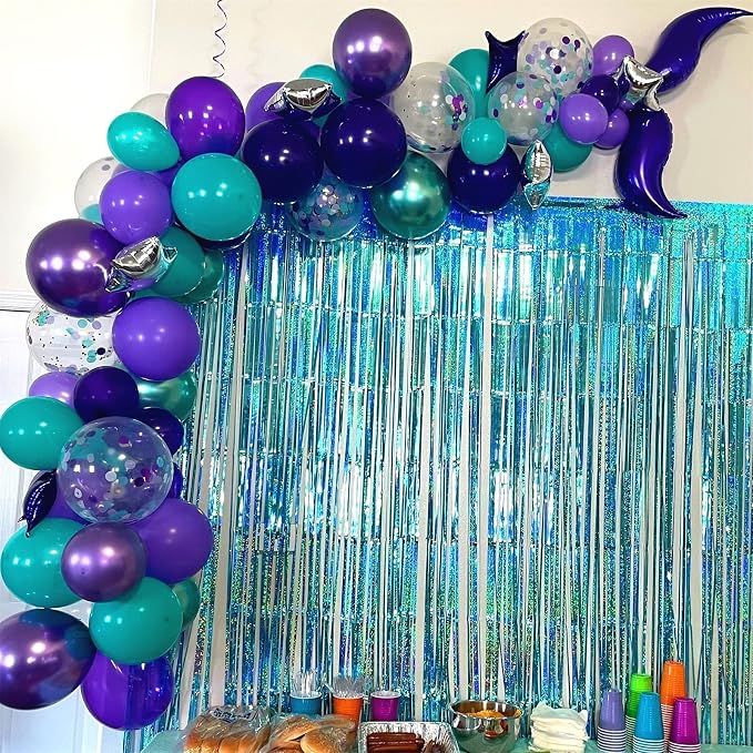 Mermaid Party Balloons 55 Pack, 12 Inch Metallic Purple Teal Blue Turquoise - Image 8