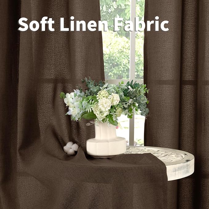 YoungsTex Brown Linen Curtains 40 Inch Length, Short Drapes Light Filtering - Image 7