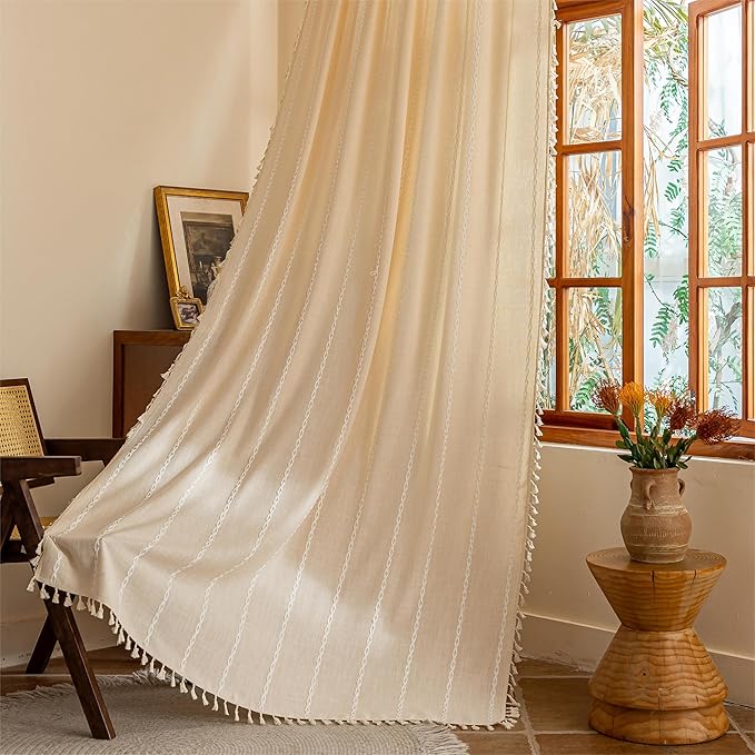 Sutuo Home Boho Curtains for Bedroom Dining Room Kitchen, Light Filtering Linen - Image 5