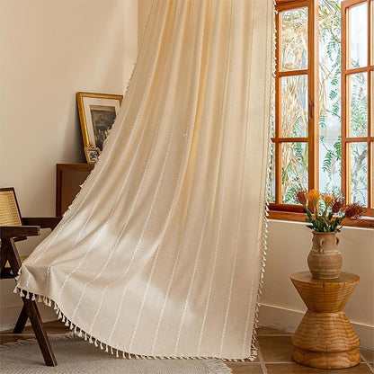 Sutuo Home Boho Curtains for Bedroom Dining Room Kitchen, Light Filtering Linen - Image 5