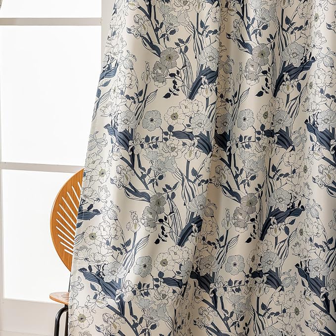 SUOUO Grey Blue Floral Blackout Curtains - Image 8