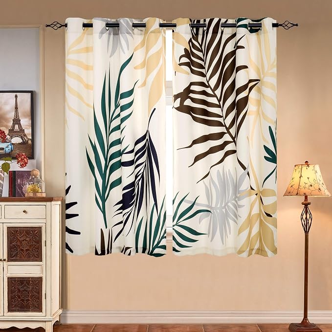 SUBRTEX Boho Leaf Printed Curtains 63 inch Long 2 Panels, Room Darkening - Image 5
