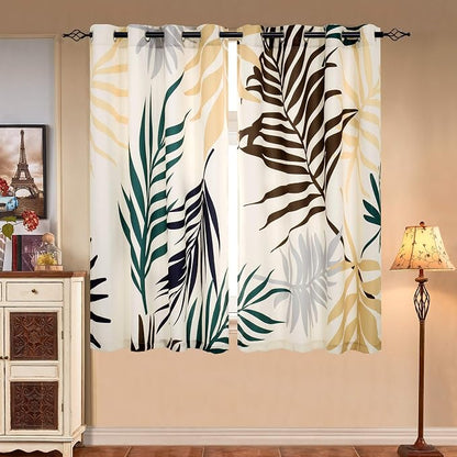 SUBRTEX Boho Leaf Printed Curtains 63 inch Long 2 Panels, Room Darkening - Image 5