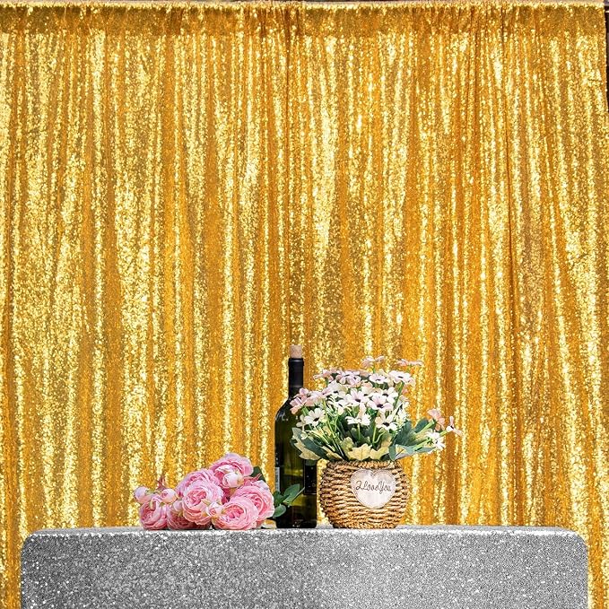 Gold Sequin Backdrop Curtains 10FTx10FT | 1 Panel, Sparkly Background Drapes by HMQIANG