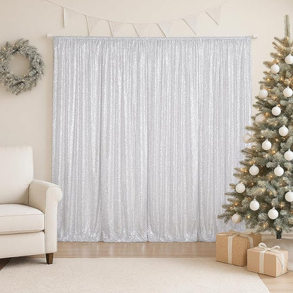 PartyDelight Silver Sequin Backdrop Curtains 2x8ft 4 Panels | Sparkly 3mm - Image 4
