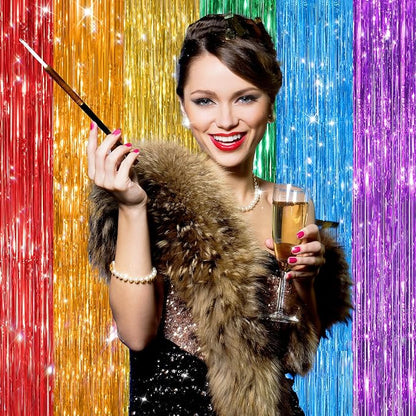 2Pack Rainbow Foil Fringe Curtains Backdrop Decorations, Rainbow Metallic - Image 2
