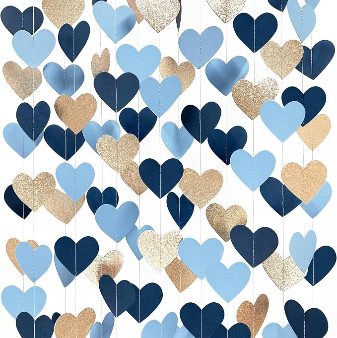 Navy Blue Champagne Gold Heart Party Decorations Glitter Paper Champagne Gold - Image 3