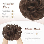 FESHFEN Messy Bun Hair Piece - Elastic Wavy Curly Hair Bun Scrunchies Extensions Synthetic Chignon Hairpieces for Women Girls, Brunette Brown 1.5 oz