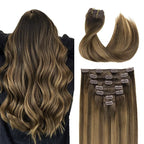 GOO GOO Clip in Hair Extensions Real Human Hair, Remy Human Hair Extensions Clip ins for Women, Natural Human Hair, 20inch 120g 7Pcs, 4D/14/5B Brunette Balayage